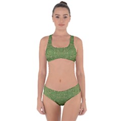 Stars In The Wooden Forest Night In Green Criss Cross Bikini Set by pepitasart