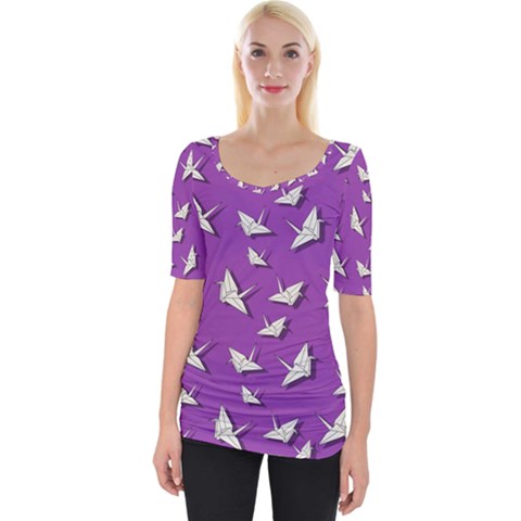 Paper Cranes Pattern Wide Neckline Tee by Valentinaart