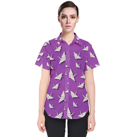 Paper Cranes Pattern Women s Short Sleeve Shirt by Valentinaart