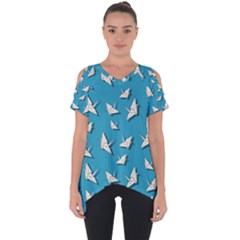 Paper Cranes Pattern Cut Out Side Drop Tee by Valentinaart