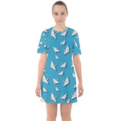 Paper Cranes Pattern Sixties Short Sleeve Mini Dress by Valentinaart