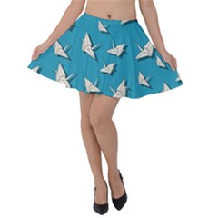 Paper Cranes Pattern Velvet Skater Skirt by Valentinaart