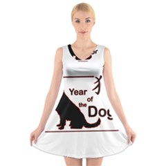 Year Of The Dog - Chinese New Year V-neck Sleeveless Skater Dress by Valentinaart