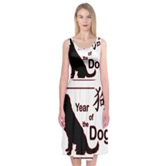 Year Of The Dog - Chinese New Year Midi Sleeveless Dress by Valentinaart