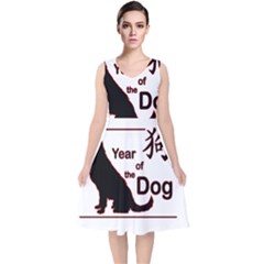 Year Of The Dog - Chinese New Year V-neck Midi Sleeveless Dress  by Valentinaart