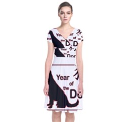 Year Of The Dog - Chinese New Year Short Sleeve Front Wrap Dress by Valentinaart