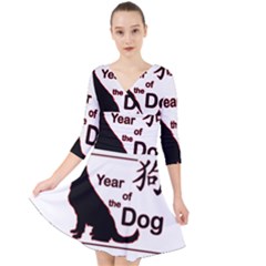 Year Of The Dog - Chinese New Year Quarter Sleeve Front Wrap Dress	 by Valentinaart