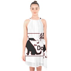 Year Of The Dog - Chinese New Year Halter Collar Waist Tie Chiffon Dress by Valentinaart