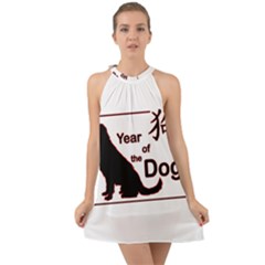 Year Of The Dog - Chinese New Year Halter Tie Back Chiffon Dress by Valentinaart