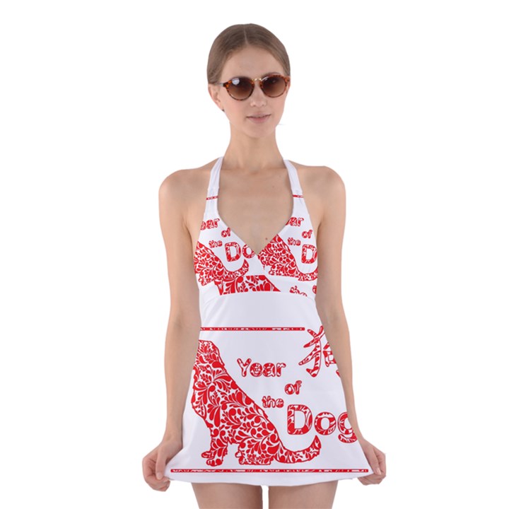 Year of the Dog - Chinese New Year Halter Dress Swimsuit 