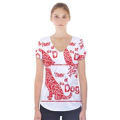 Year Of The Dog - Chinese New Year Short Sleeve Front Detail Top by Valentinaart