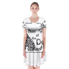 Year Of The Dog - Chinese New Year Short Sleeve V-neck Flare Dress by Valentinaart