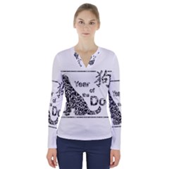 Year Of The Dog - Chinese New Year V-neck Long Sleeve Top by Valentinaart