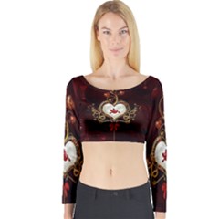 Wonderful Hearts With Dove Long Sleeve Crop Top by FantasyWorld7