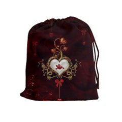 Wonderful Hearts With Dove Drawstring Pouches (extra Large) by FantasyWorld7