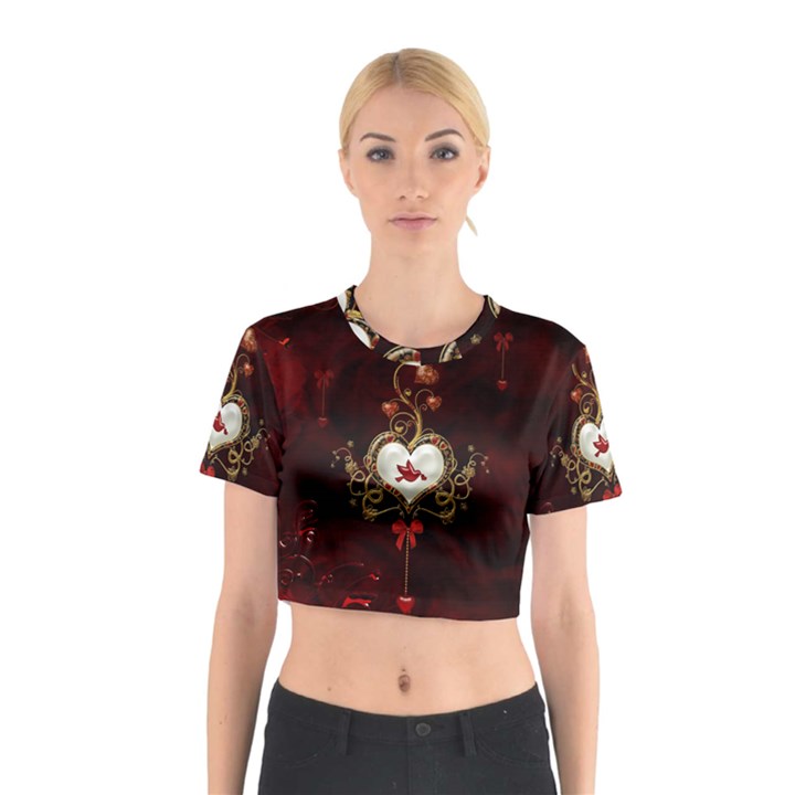 Wonderful Hearts With Dove Cotton Crop Top