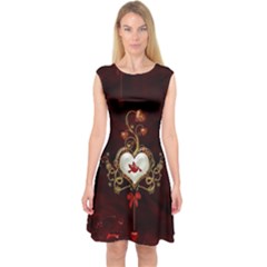 Wonderful Hearts With Dove Capsleeve Midi Dress by FantasyWorld7