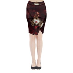 Wonderful Hearts With Dove Midi Wrap Pencil Skirt by FantasyWorld7