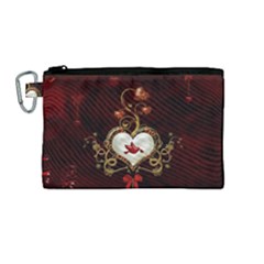 Wonderful Hearts With Dove Canvas Cosmetic Bag (medium) by FantasyWorld7