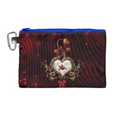 Wonderful Hearts With Dove Canvas Cosmetic Bag (large) by FantasyWorld7