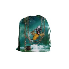 Funny Pirate Parrot With Hat Drawstring Pouches (medium)  by FantasyWorld7