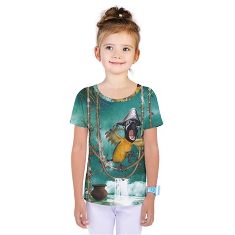 Funny Pirate Parrot With Hat Kids  One Piece Tee by FantasyWorld7