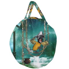 Funny Pirate Parrot With Hat Giant Round Zipper Tote by FantasyWorld7