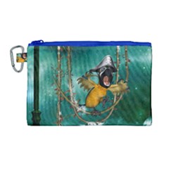 Funny Pirate Parrot With Hat Canvas Cosmetic Bag (large) by FantasyWorld7