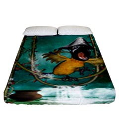 Funny Pirate Parrot With Hat Fitted Sheet (king Size) by FantasyWorld7