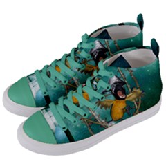 Funny Pirate Parrot With Hat Women s Mid-top Canvas Sneakers by FantasyWorld7