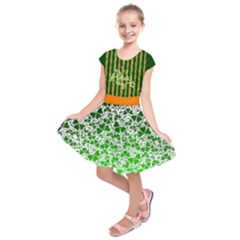 Pale Green Happy St  Patrick s Day Kids  Short Sleeve Dress by PattyVilleDesigns