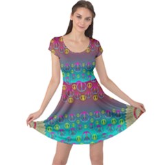 Years Of Peace Living In A Paradise Of Calm And Colors Cap Sleeve Dress by pepitasart