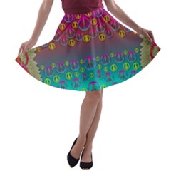 Years Of Peace Living In A Paradise Of Calm And Colors A-line Skater Skirt by pepitasart