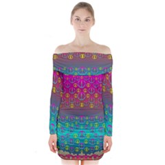 Years Of Peace Living In A Paradise Of Calm And Colors Long Sleeve Off Shoulder Dress by pepitasart