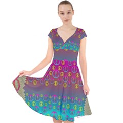 Years Of Peace Living In A Paradise Of Calm And Colors Cap Sleeve Front Wrap Midi Dress by pepitasart