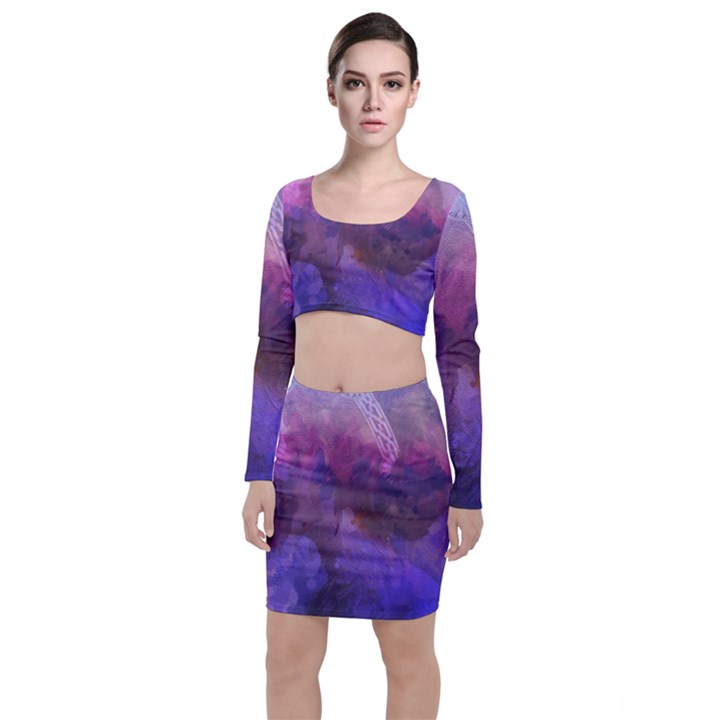 Ultra violet dream girl Long Sleeve Crop Top & Bodycon Skirt Set