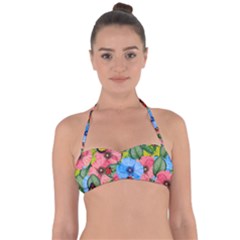 Floral Scene Halter Bandeau Bikini Top by linceazul