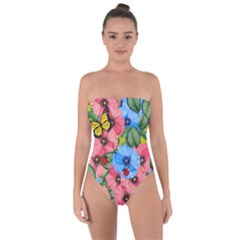 Floral Scene Tie Back One Piece Swimsuit by linceazul