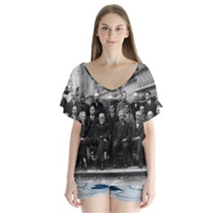 1927 Solvay Conference On Quantum Mechanics V-neck Flutter Sleeve Top by thearts