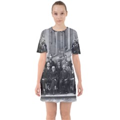 1927 Solvay Conference On Quantum Mechanics Sixties Short Sleeve Mini Dress by thearts