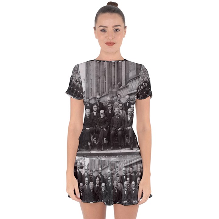 1927 Solvay Conference on Quantum Mechanics Drop Hem Mini Chiffon Dress