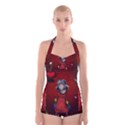 Funny, Cute Parrot With Butterflies Boyleg Halter Swimsuit  View1