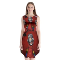 Funny, Cute Parrot With Butterflies Sleeveless Chiffon Dress   by FantasyWorld7