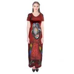 Funny, Cute Parrot With Butterflies Short Sleeve Maxi Dress by FantasyWorld7