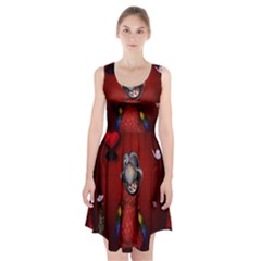 Funny, Cute Parrot With Butterflies Racerback Midi Dress by FantasyWorld7