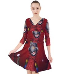 Funny, Cute Parrot With Butterflies Quarter Sleeve Front Wrap Dress	 by FantasyWorld7