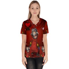 Funny, Cute Parrot With Butterflies Scrub Top by FantasyWorld7