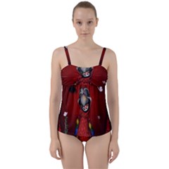 Funny, Cute Parrot With Butterflies Twist Front Tankini Set by FantasyWorld7