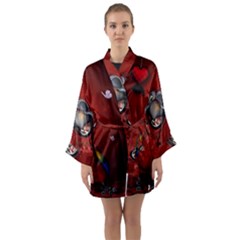 Funny, Cute Parrot With Butterflies Long Sleeve Kimono Robe by FantasyWorld7