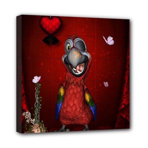 Funny, Cute Parrot With Butterflies Mini Canvas 8  X 8  by FantasyWorld7